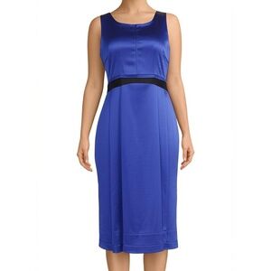 Simply Vera Vera Wang Dress Womens Size 14 Blue Sleeveless Black Waist Band Eleg